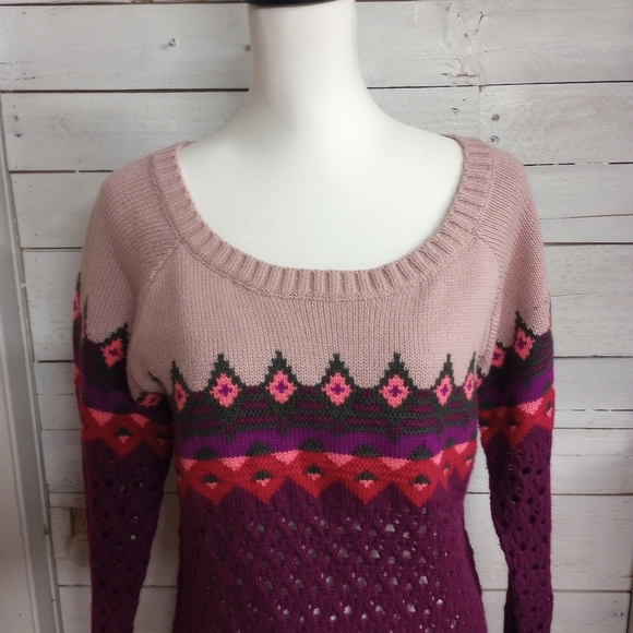 Y2K Wet Seal Sweater Women's Wool Blend Size Large Fair Isle Mutlicolored Wool - Picture 2 of 11